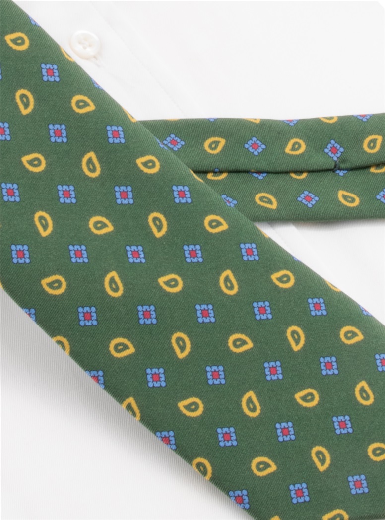 Silk Paisley Neat Printed Tie in Olive