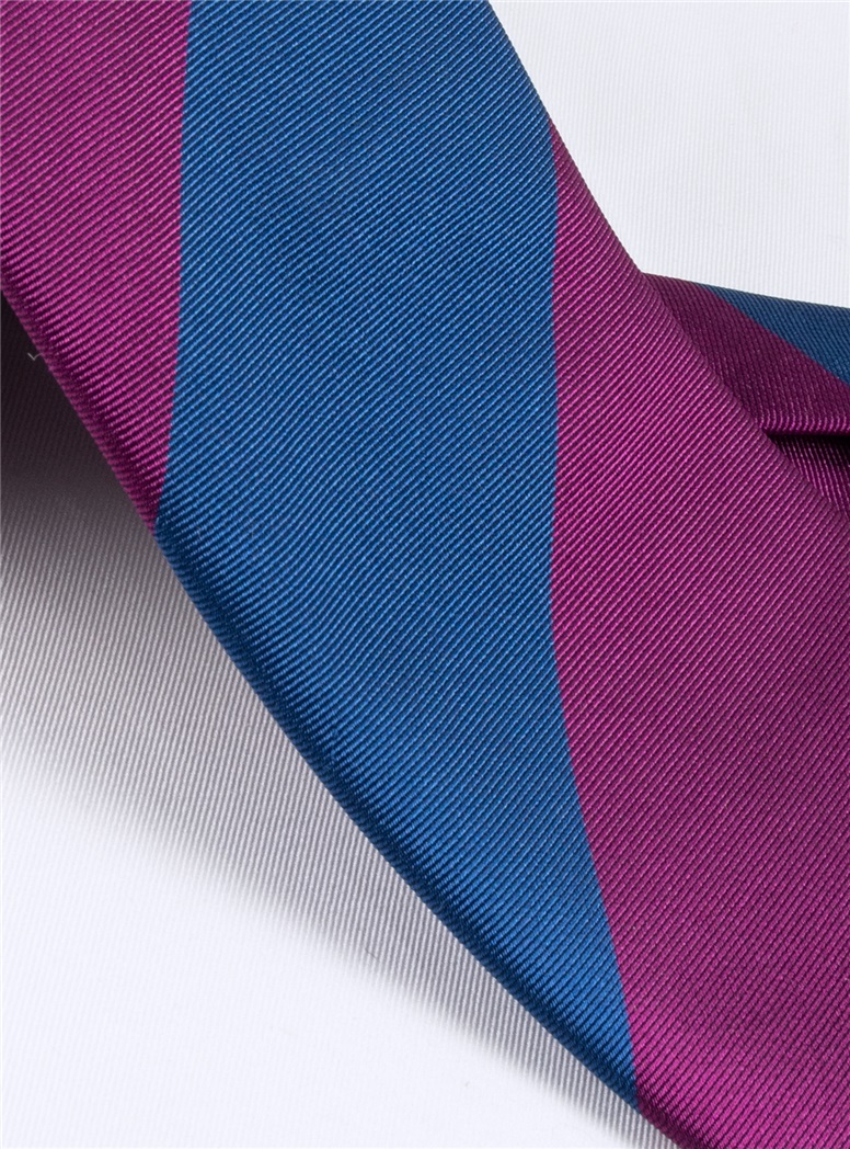 Silk Block Stripe Tie in Royal Blue