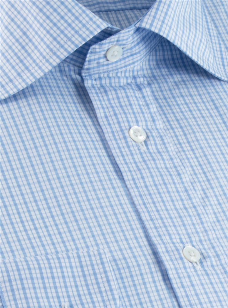 200's Classic Blue Check Spread Collar - The Ben Silver Collection