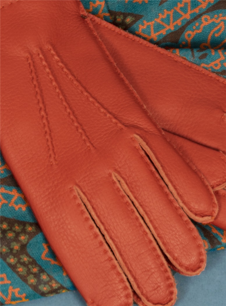 Cashmere Lined Deerskin Gloves in Orange