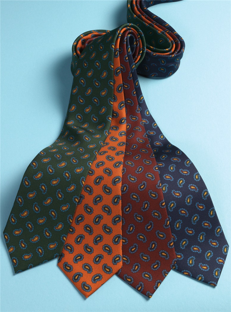 Silk Paisley Printed Tie in Tangerine