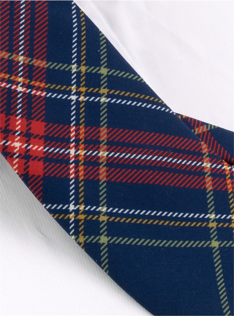 Silk Tartan Printed Tie in Navy