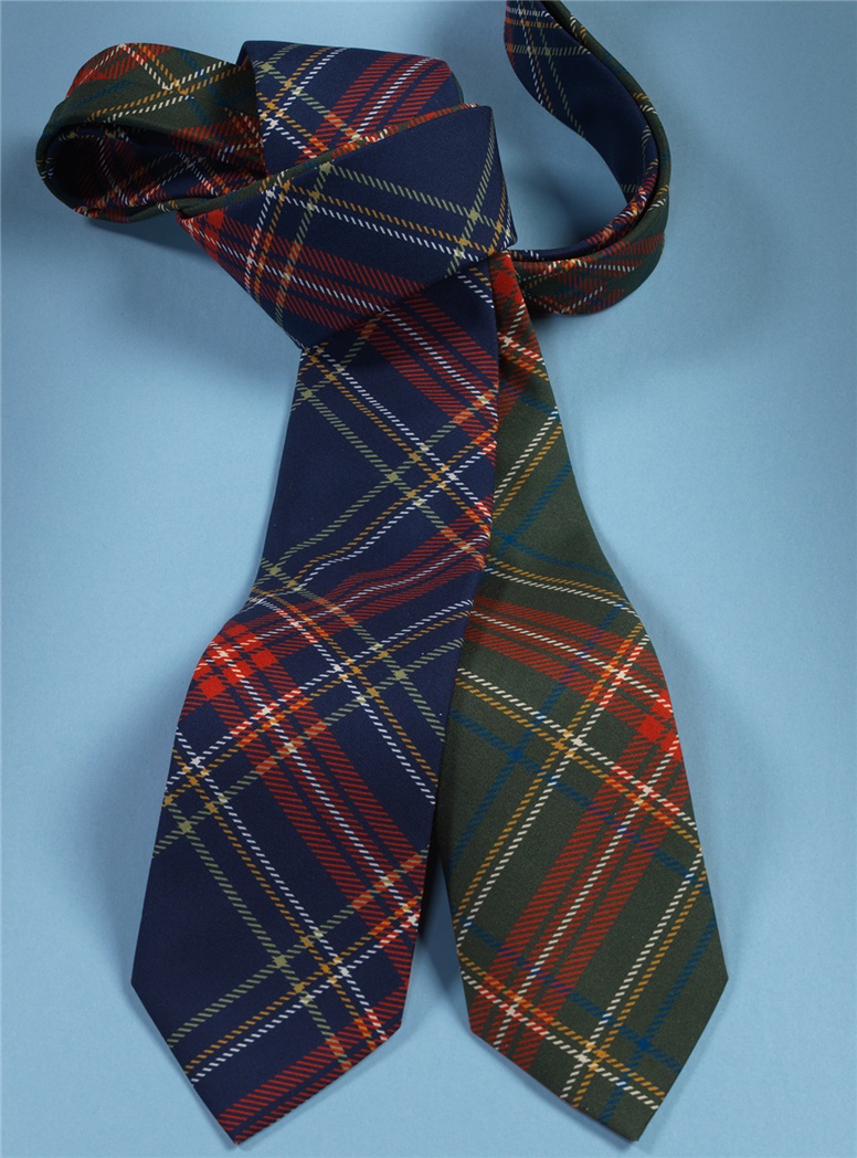 Silk Tartan Printed Tie in Navy