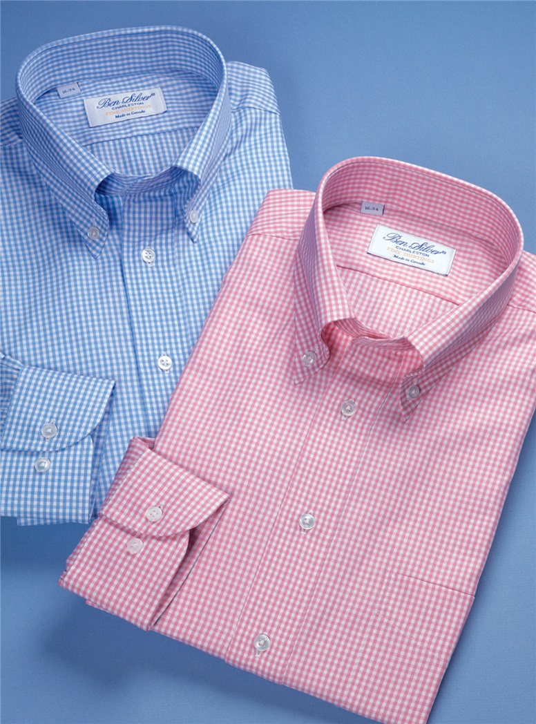 Pink & White Small Grid Check Button Down