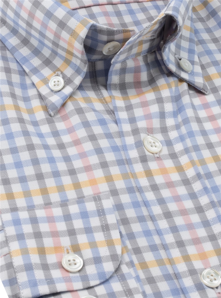 Robins Egg, Pink, and Gold Gingham Button Down