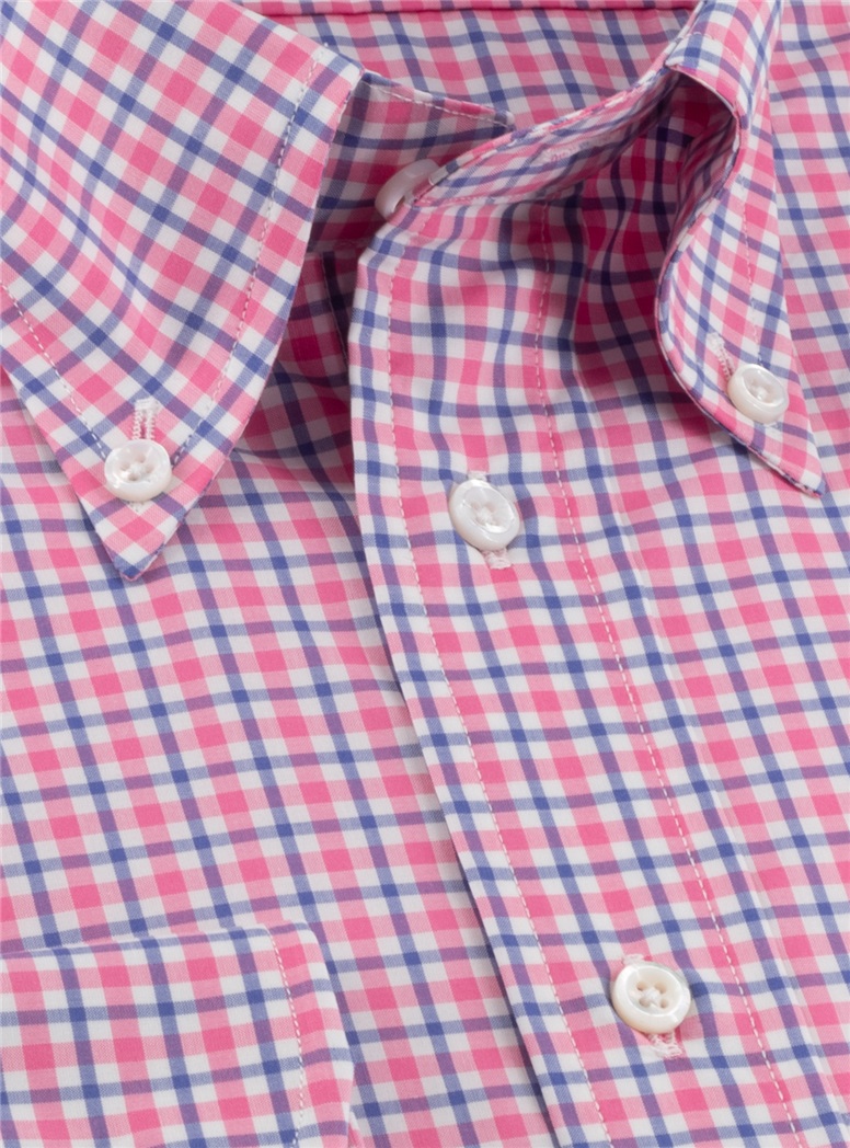 Pink, Blue, and White Check Button Down