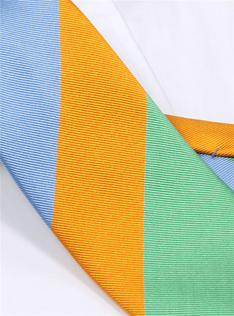 Woven Block Stripe Tie in Tangerine, Mint and Sky