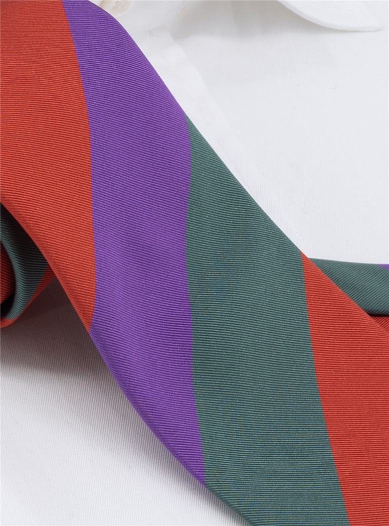 Silk Block Striped Tie in Purple