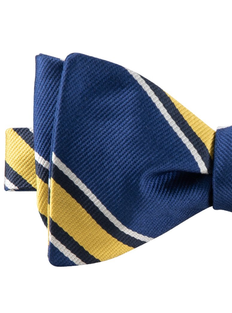 Silk Striped Bow Tie in French Blue with Gold