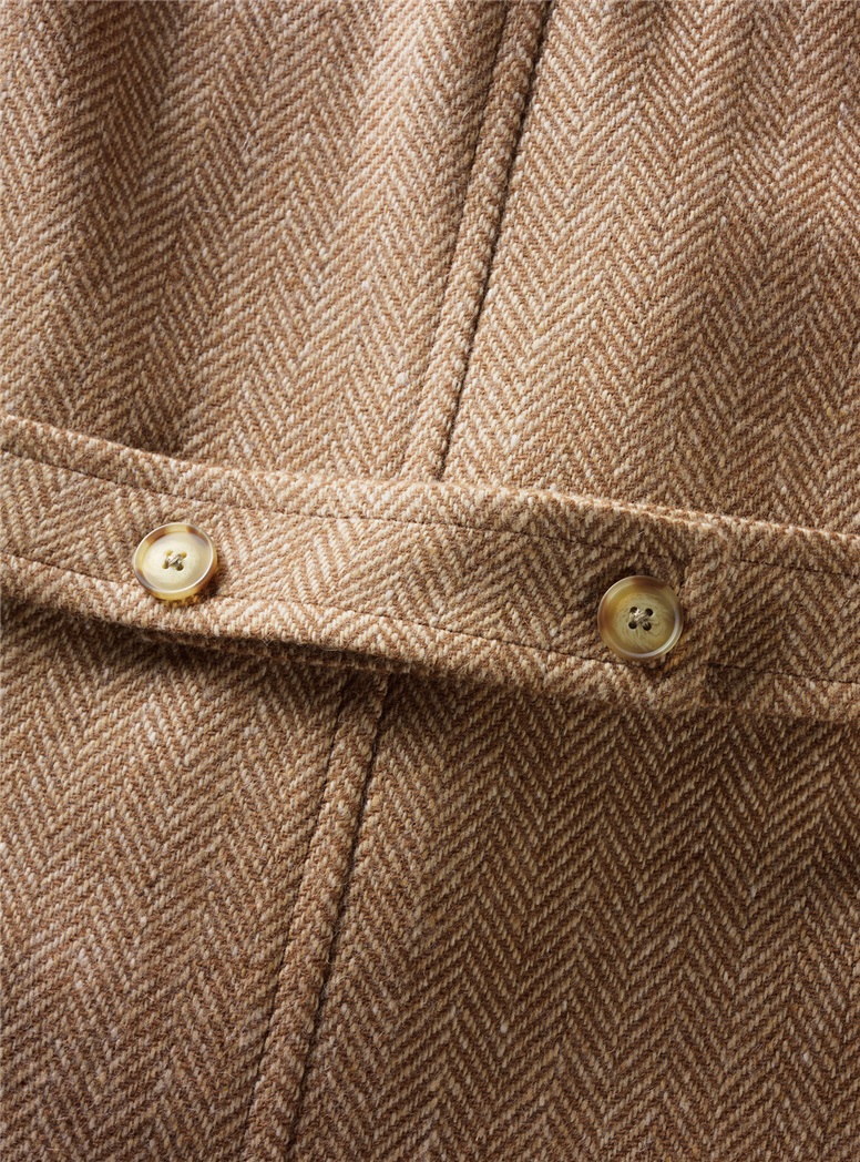 Cream and Tan Herringbone Tweed Polo Coat