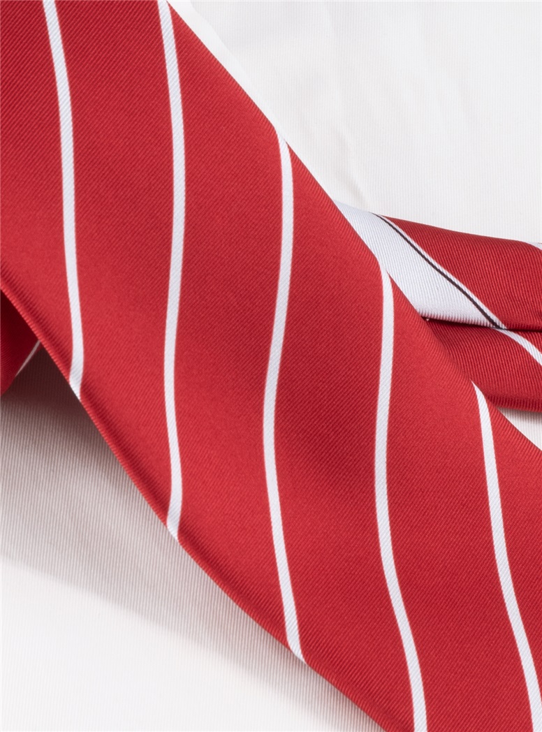 Silk Stripe Tie in Ruby/White