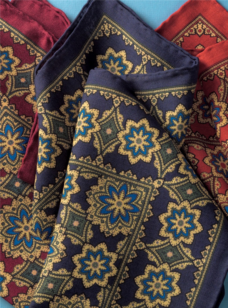 Wool and Silk Medallion Motif Pocket Squares