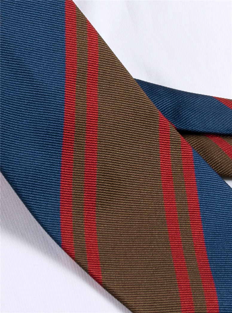 Silk Woven Striped Tie in Mocha and Royal