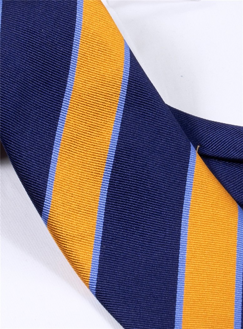 Silk Striped Tie in Navy and Marigold