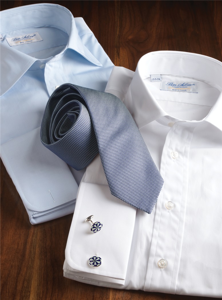 White Broadcloth Spread Collar Shirt with a French Cuff