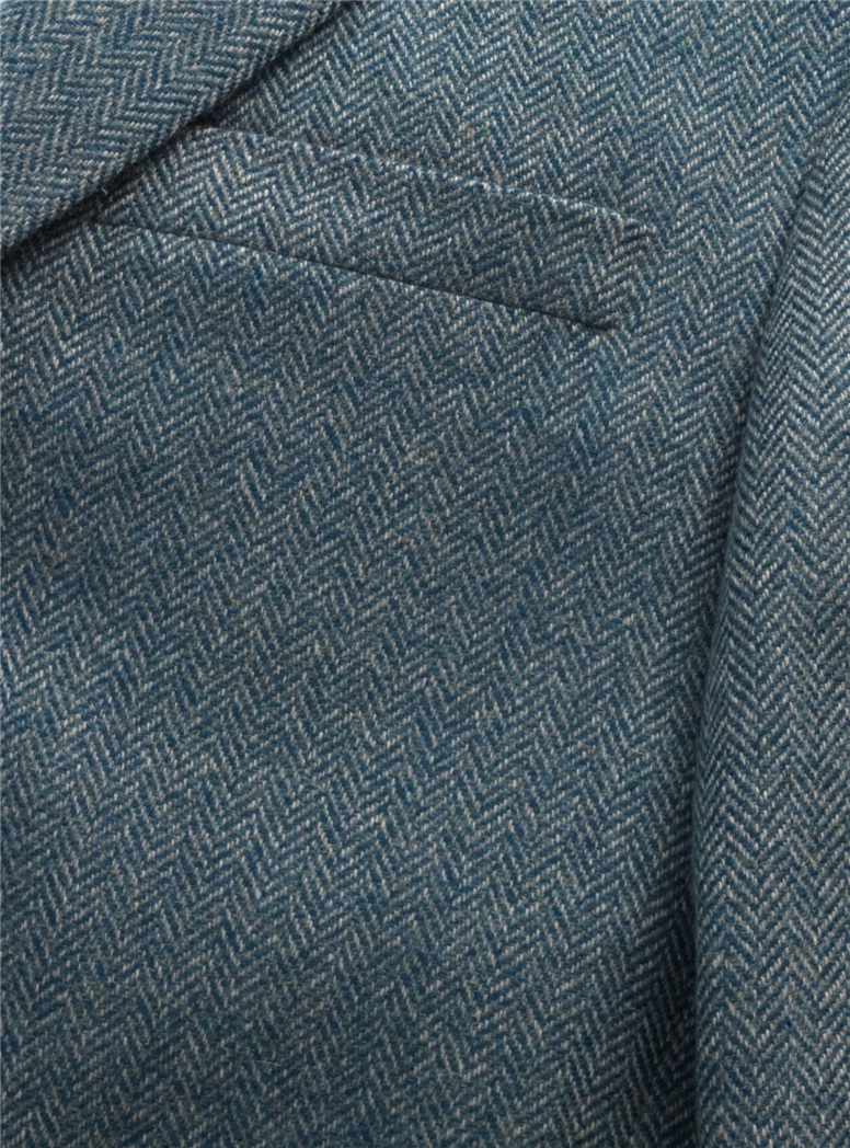 Blue Herringbone Cashmere Jacket