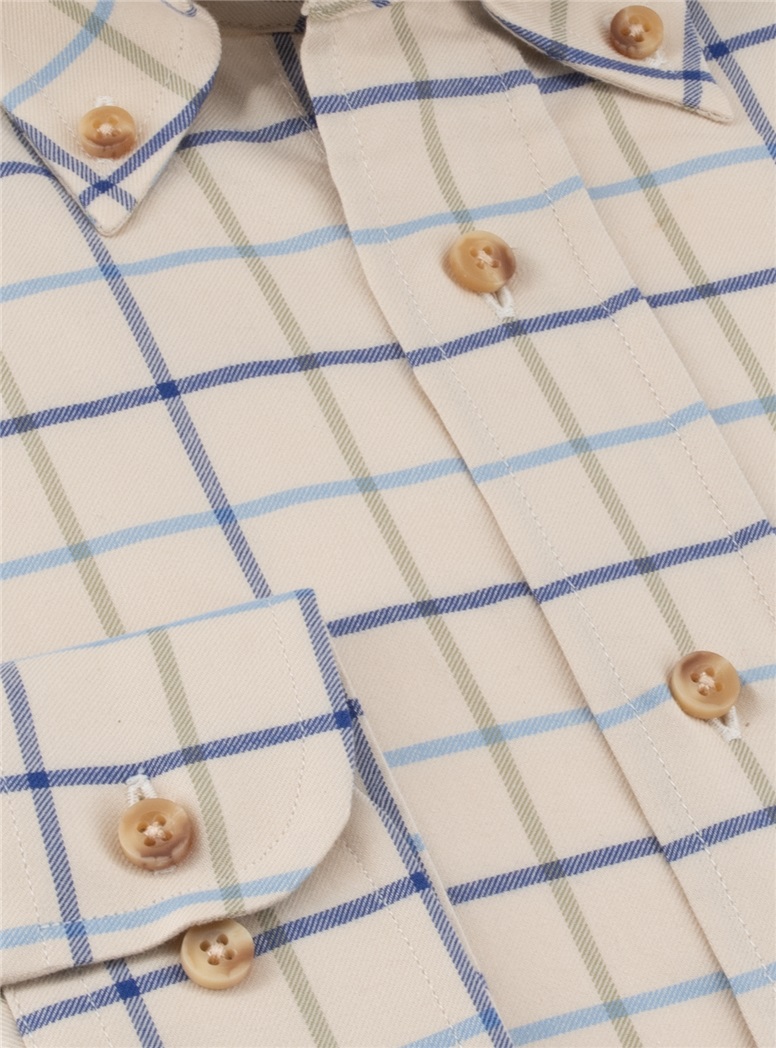Cream and Sky Brushed Cotton Button Down