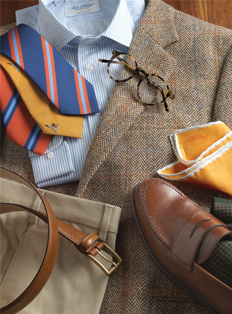 Brown Herringbone Harris Tweed Sport Coat with Multi-Colored Windowpane