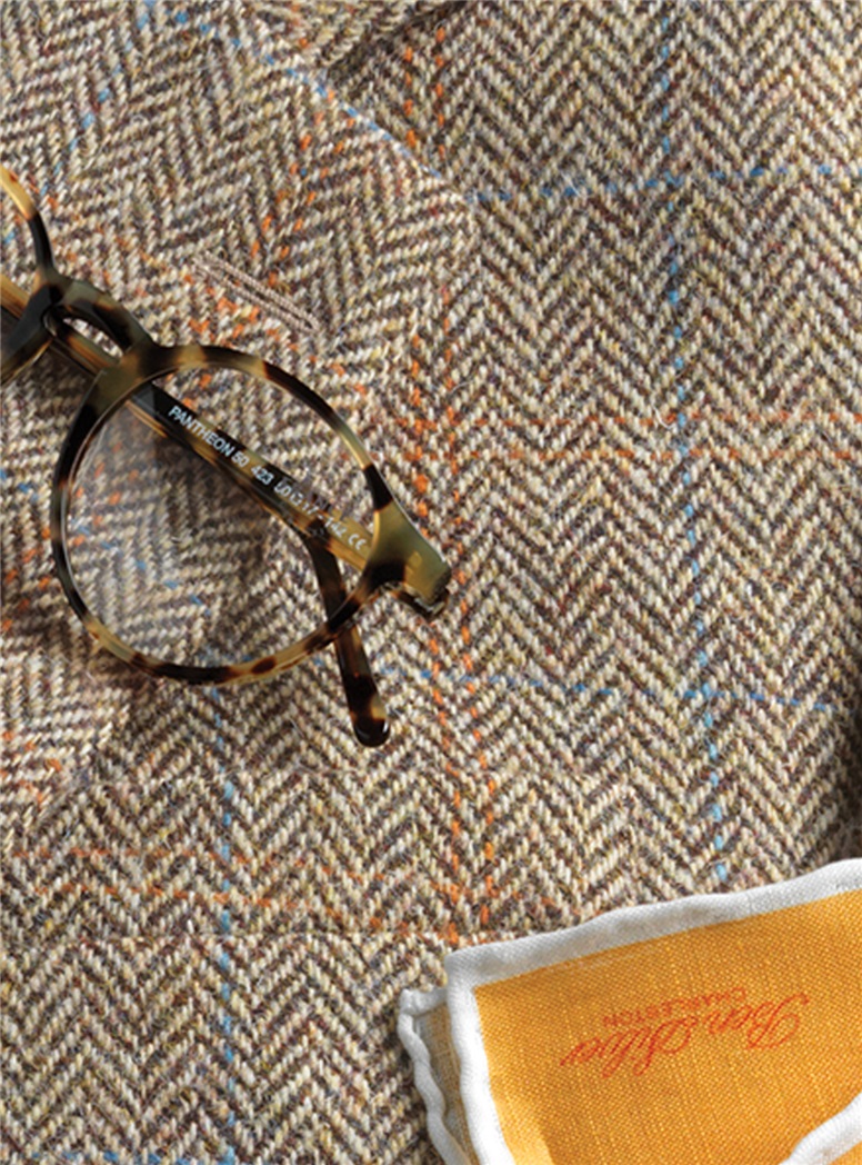 Brown Herringbone Harris Tweed Sport Coat with Multi-Colored Windowpane