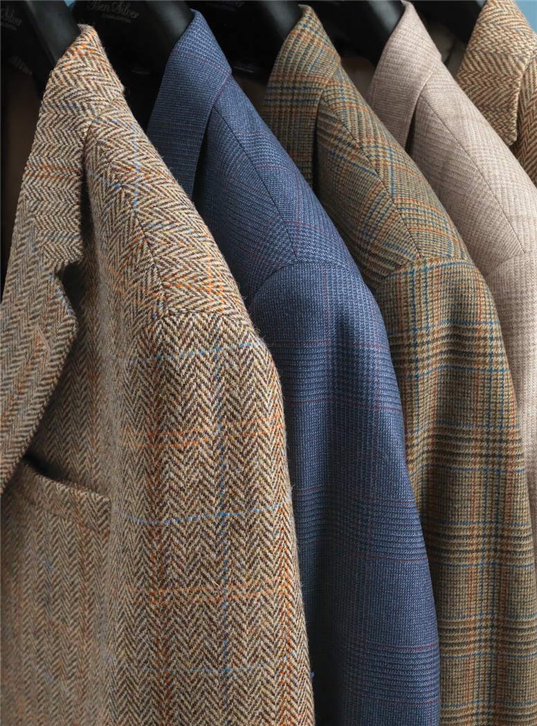 Brown Herringbone Harris Tweed Sport Coat with Multi-Colored Windowpane