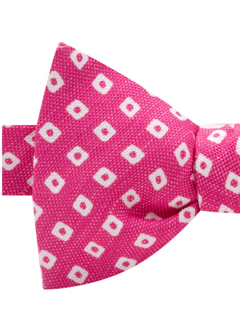 Silk and Linen Diamond Printed Bow Tie in Flamingo