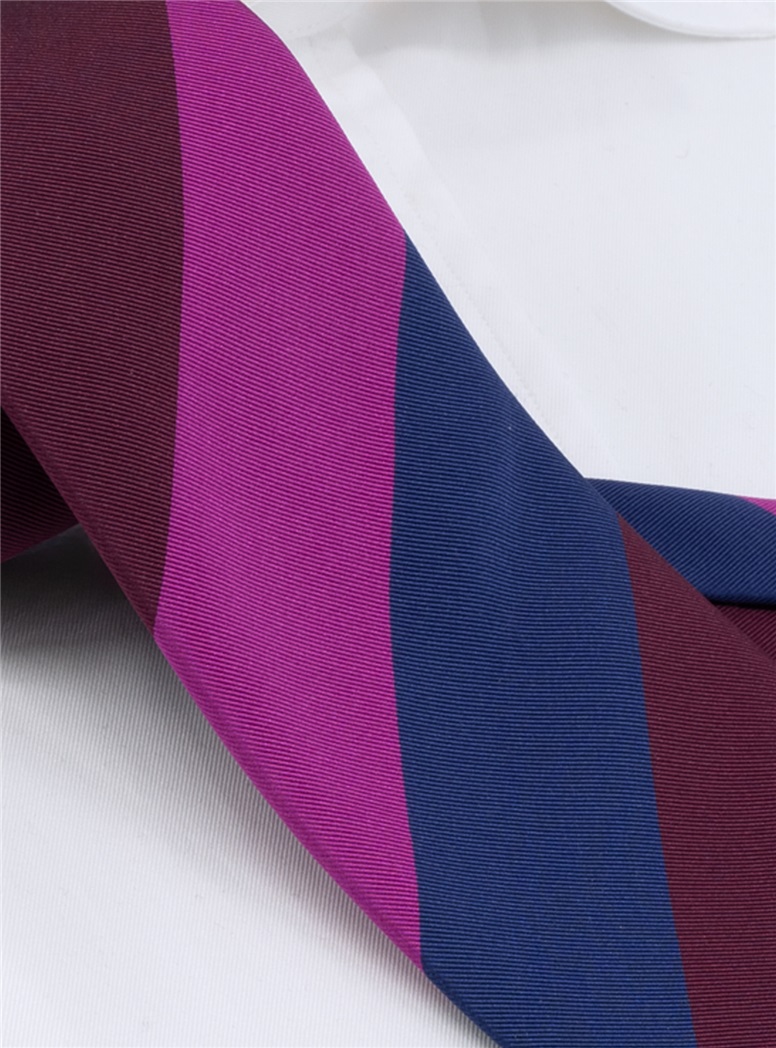 Silk Block Striped Tie in Magenta