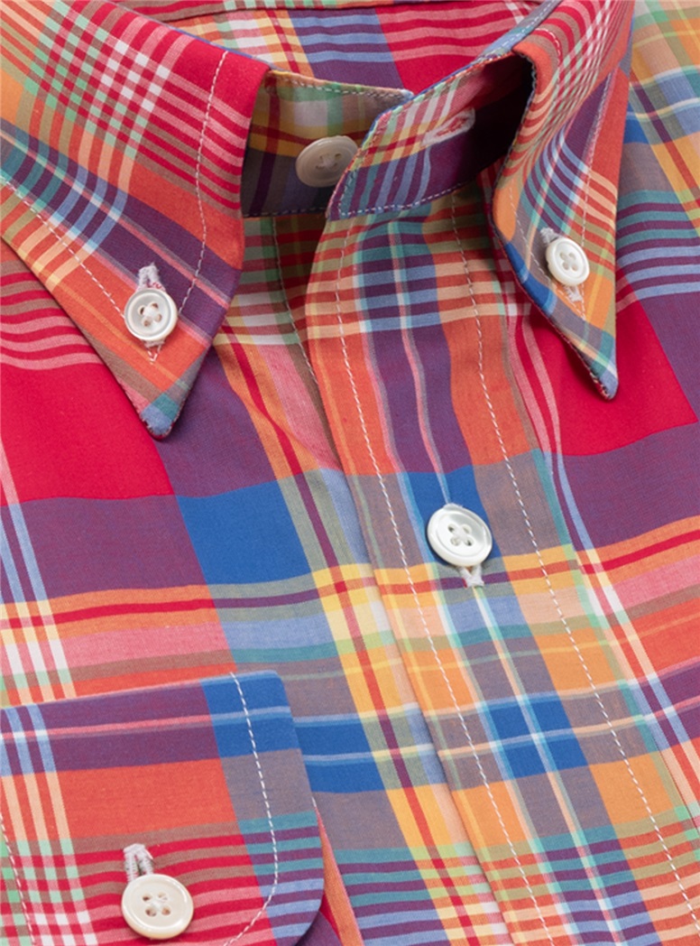Red, Blue, and Yellow Plaid Button Down