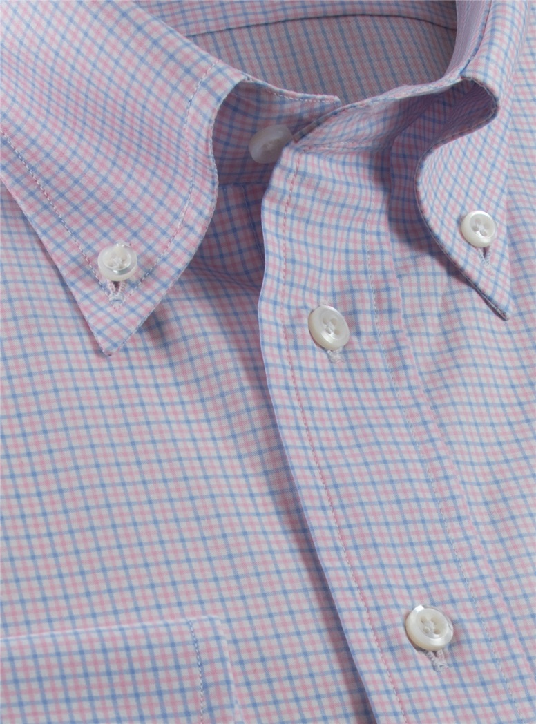 140s Sky and Pink Check Button Down
