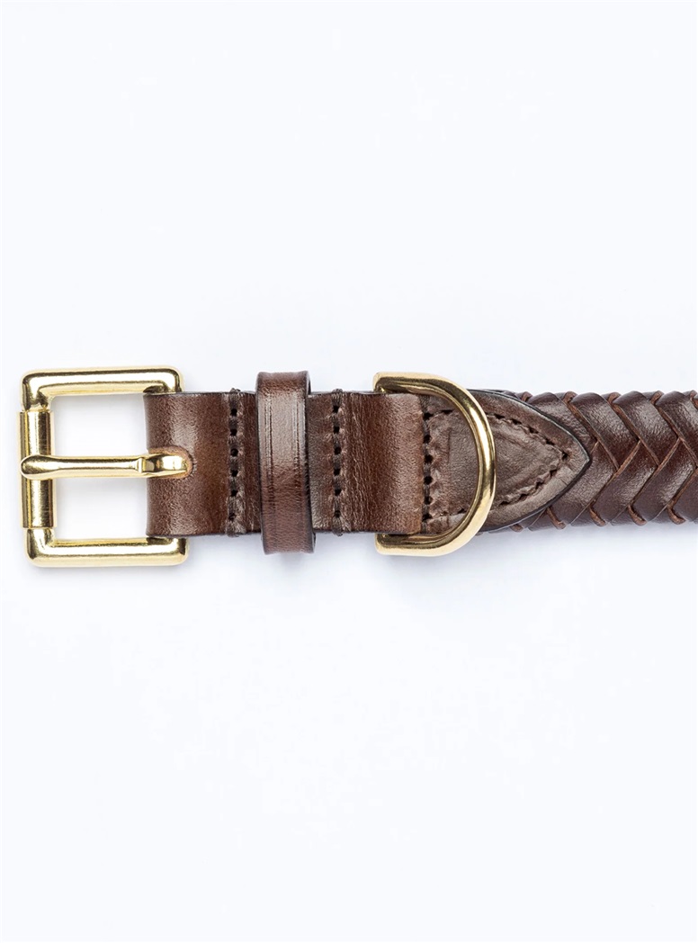 Plaited Leather Dog Collar in Dark Brown