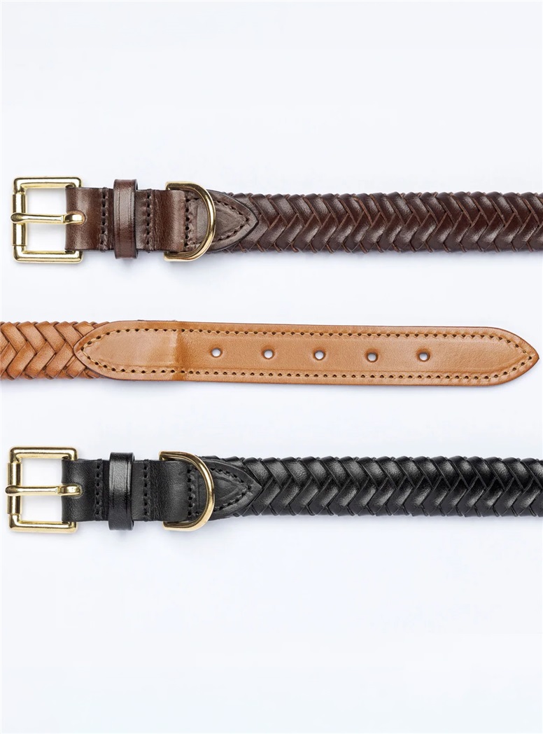 Plaited Leather Dog Collar in Dark Brown