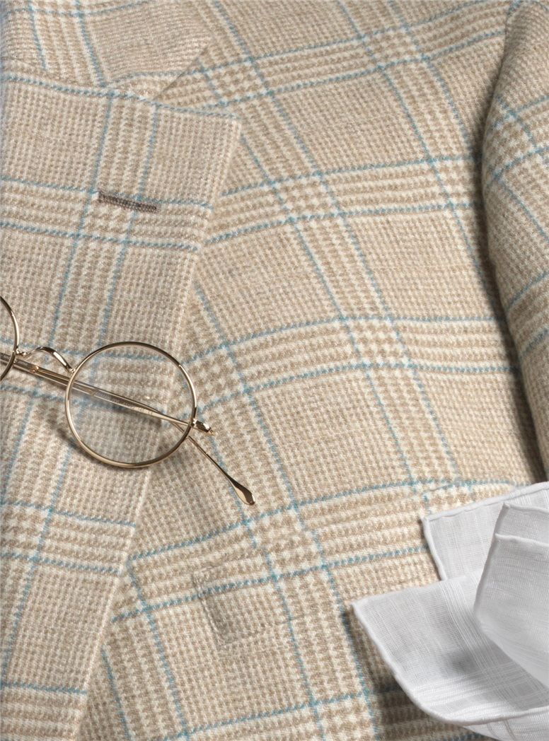 Cream Glen Plaid Cashmere Sport Coat with Blue Deco