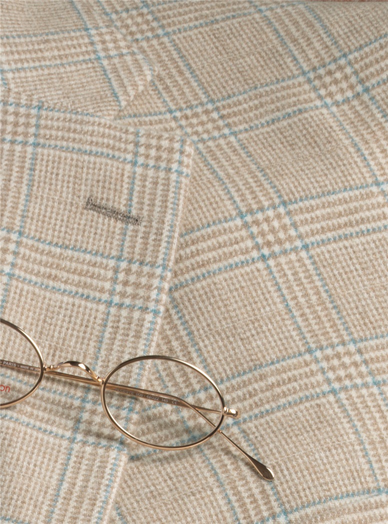 Cream Glen Plaid Cashmere Sport Coat with Blue Deco