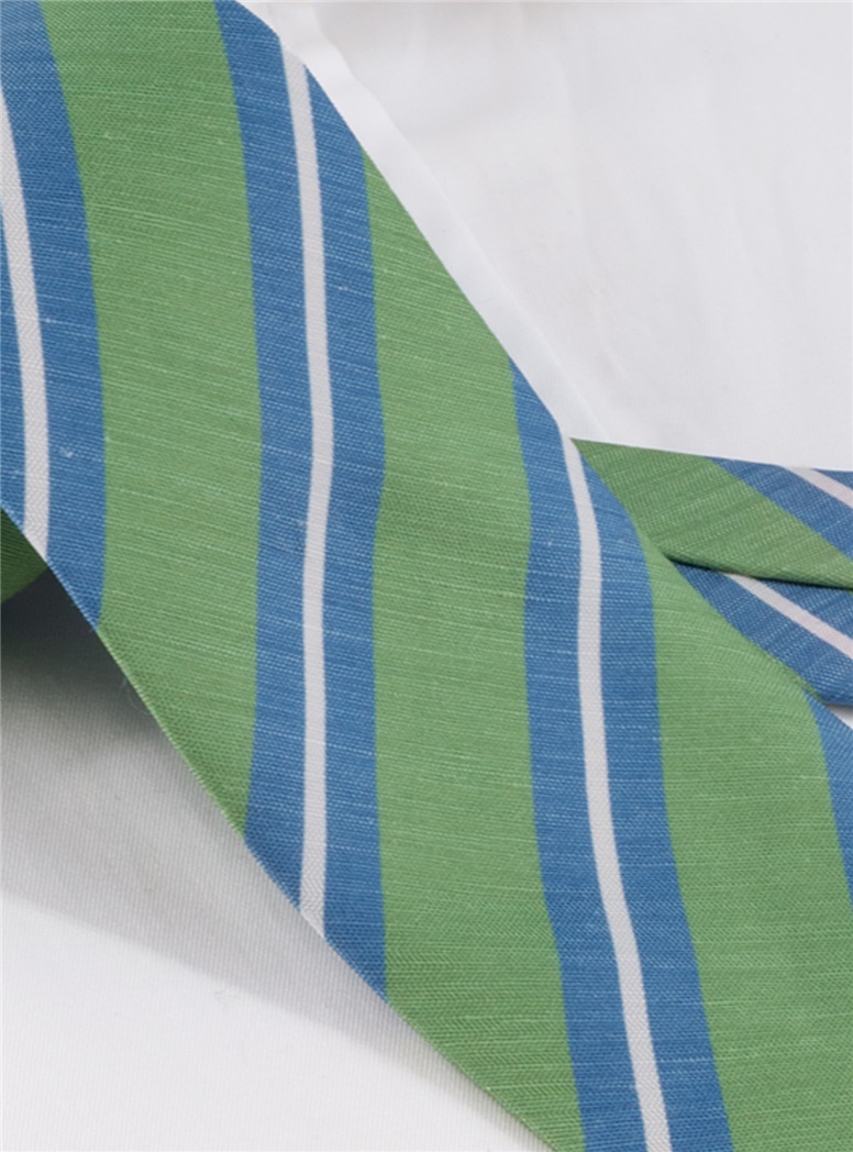 Silk and Linen Striped Tie in Grass