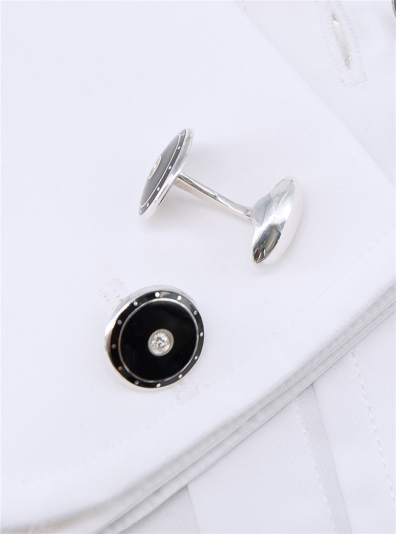 Diamond and Black Enamel Cufflinks