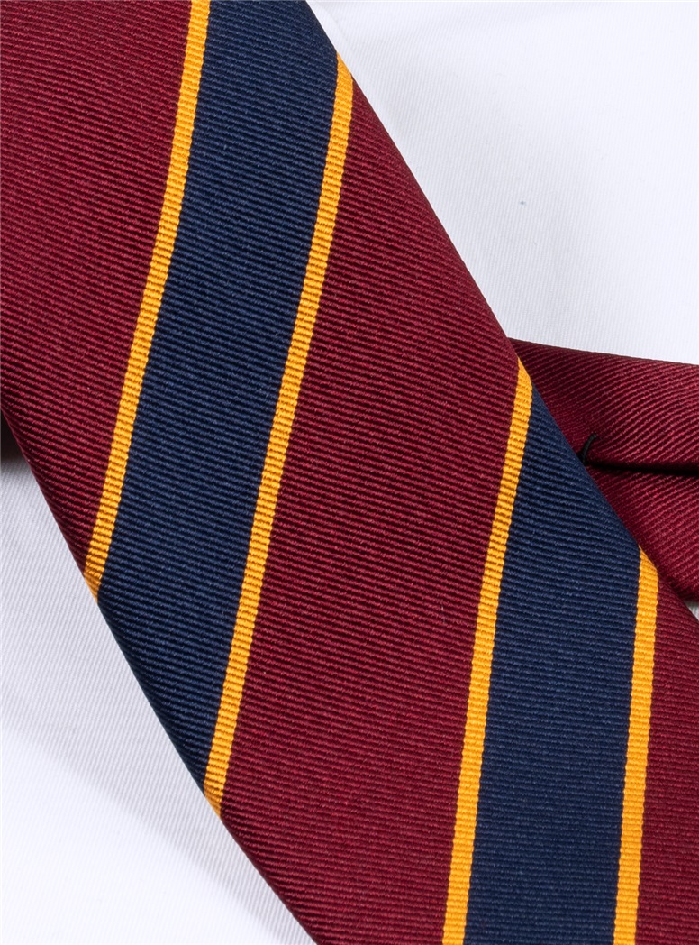 Silk Striped Tie in Wine and Navy