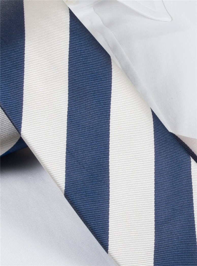 Silk Block Stripe Tie in Marine