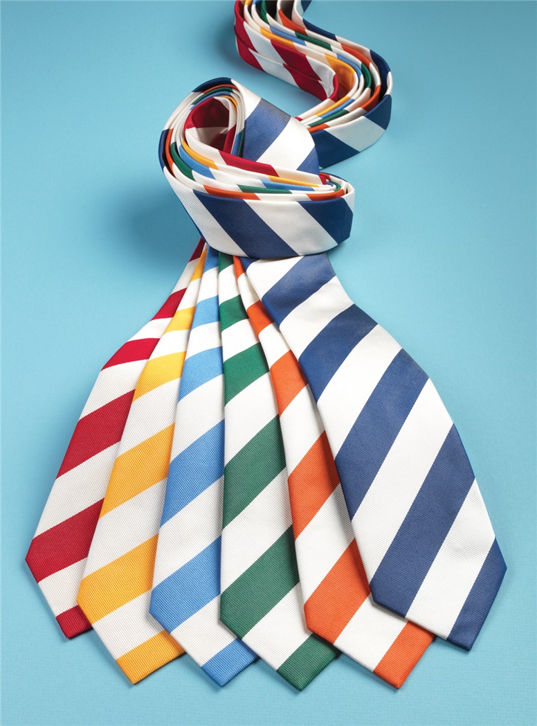 Silk Block Stripe Tie in Marine