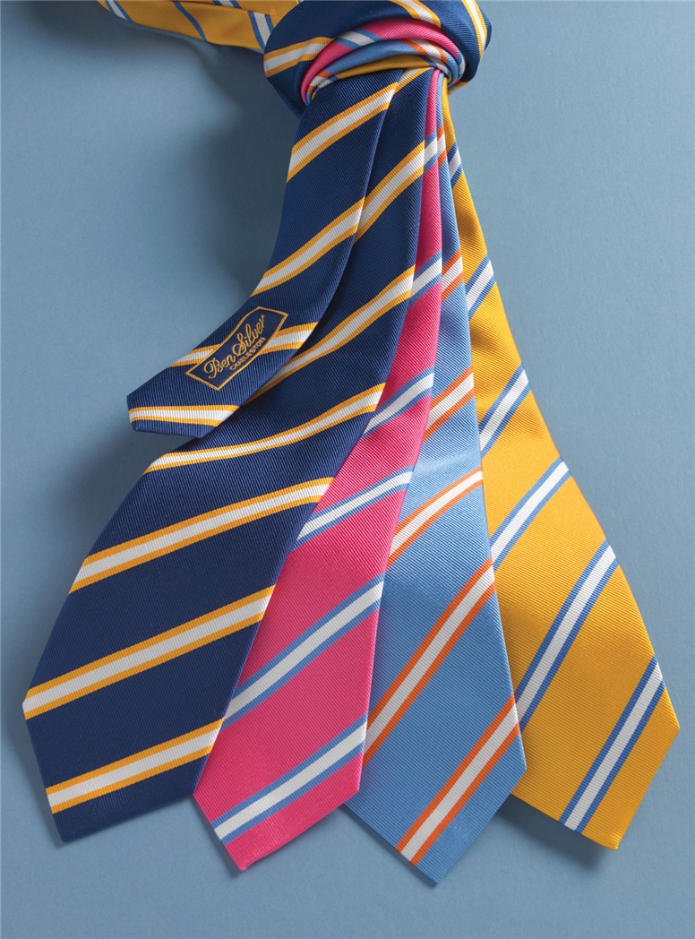 Silk Striped Tie in Navy