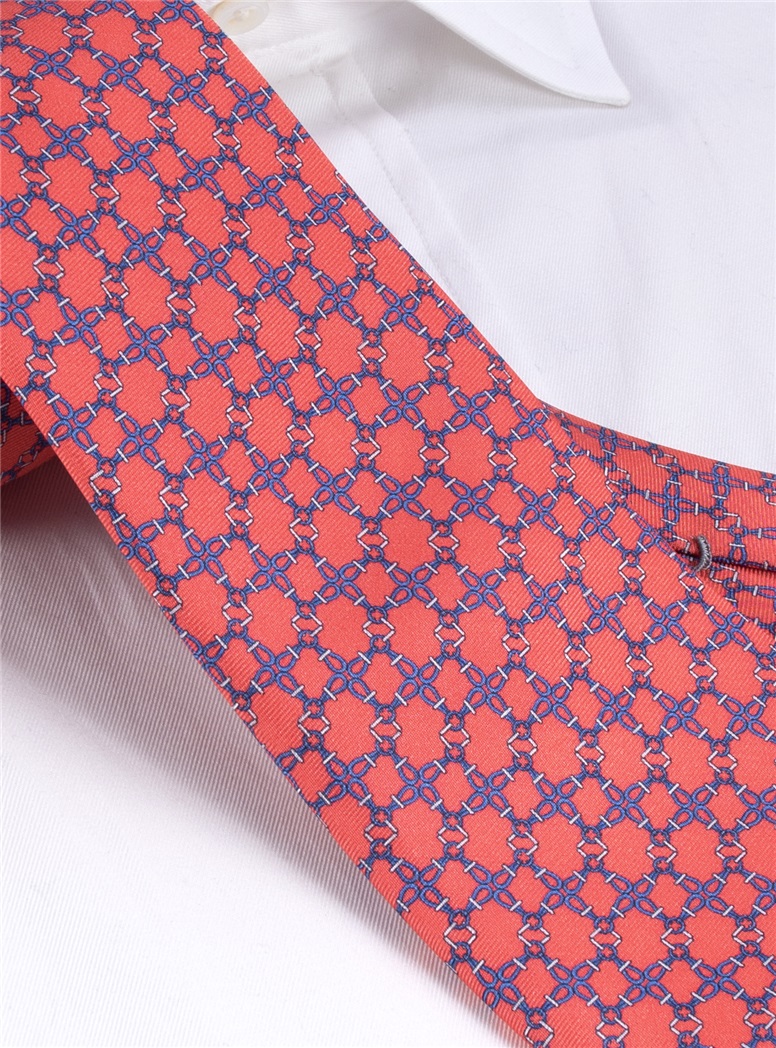 Silk Printed Tie in Salmon