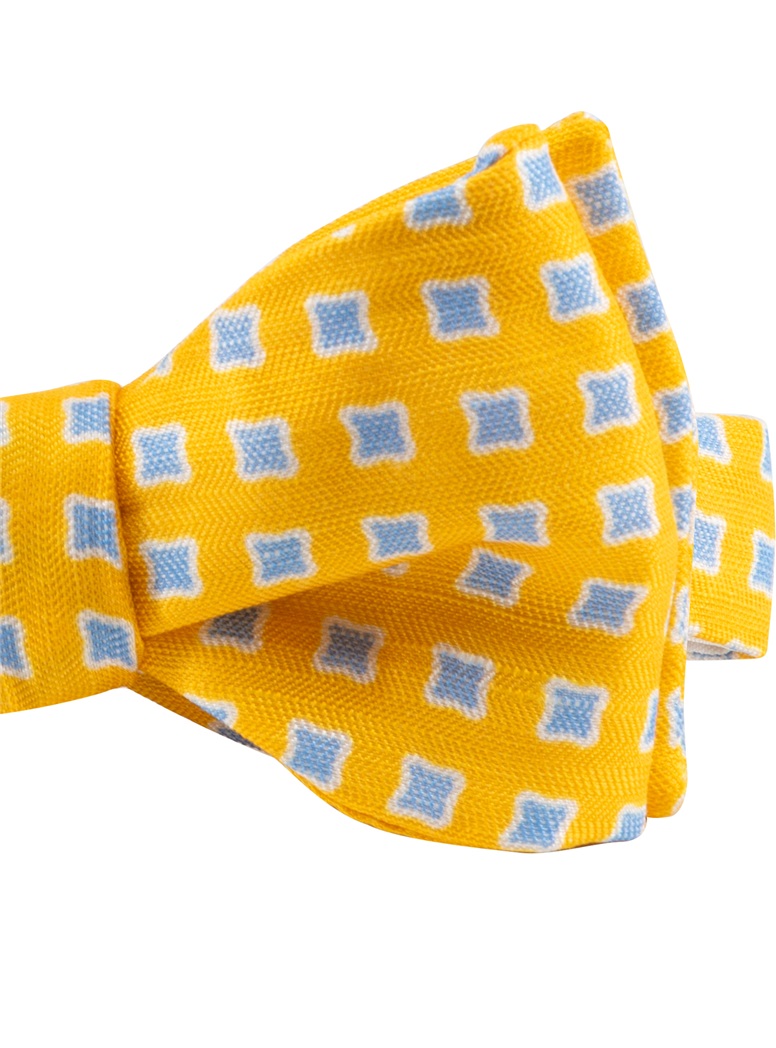 Silk and Linen Diamond Printed Bow Tie in Lemon