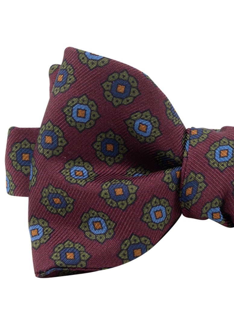Printed Silk Bow Tie in Wine