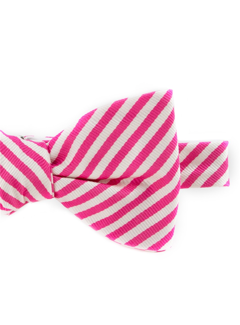 Silk Striped Bow Tie in White and Azalea