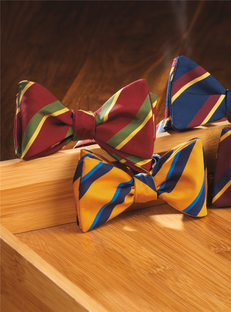 Mogador Silk Double Stripe Bow Tie in Marigold - The Ben Silver Collection