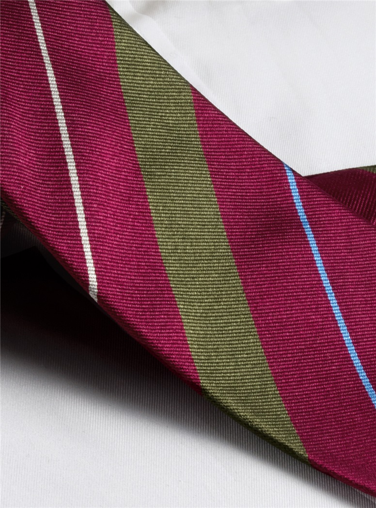 Silk Multi-Stripe Tie in Ruby and Field Green