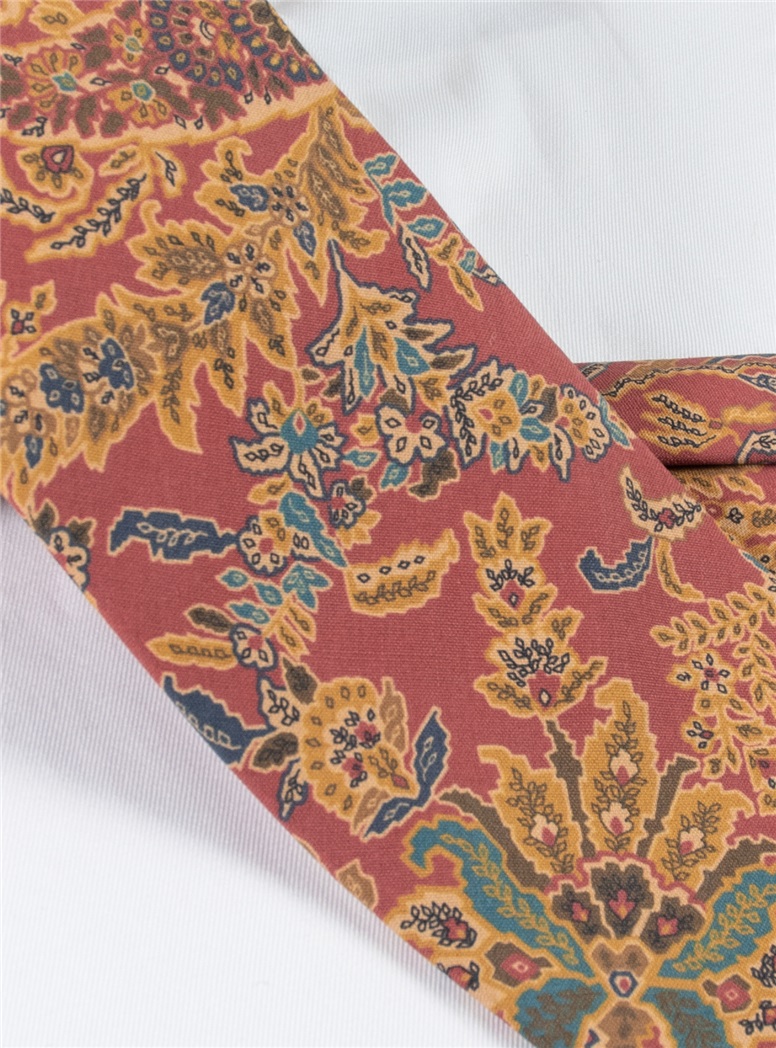 Silk Floral Printed Tie in Rust