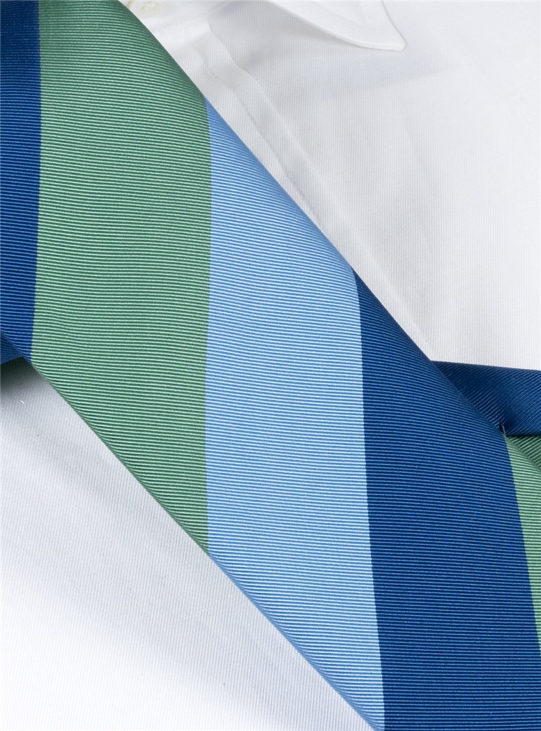 Mogador Block Stripe Tie in Mint, Denim and Sky