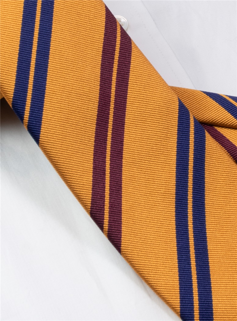 Silk Double Striped Tie in Gold
