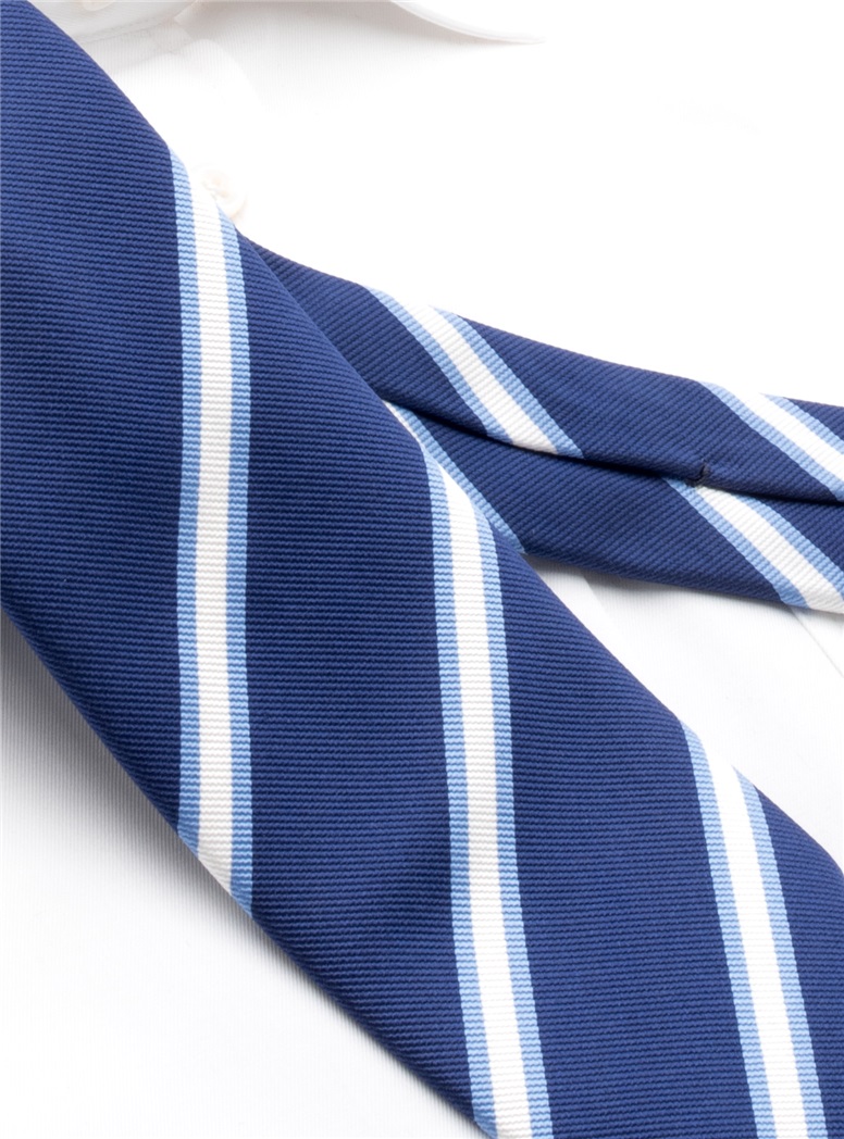 Silk Striped Tie in Navy