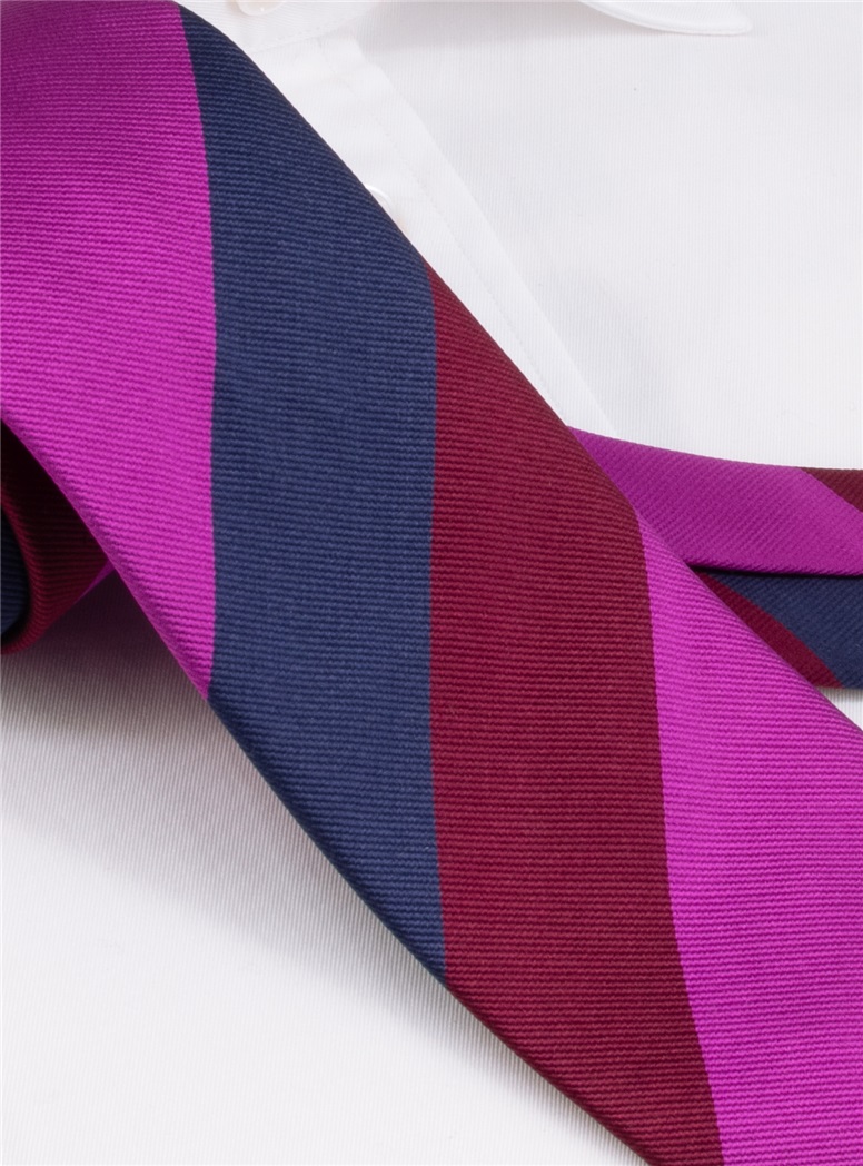 Silk Block Stripe Tie in Fuchsia