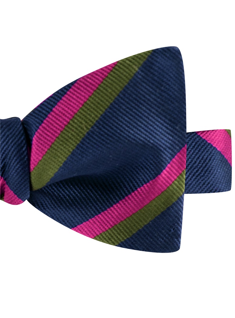 Silk Multi-Color Double Stripe Bow Tie in Navy